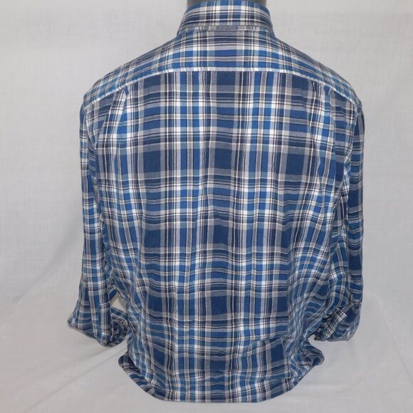 Eddie Bauer Mens L Blue White Plaid Button Front Relaxed fit Flannel Shirt - Picture 8 of 11